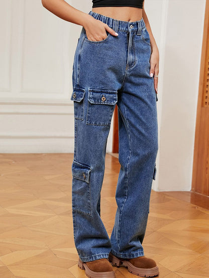 Pantalon cargo en denim multi-poches pour femme 