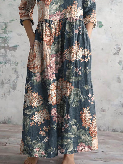 Women's Vintage Floral Print Casual Cotton Dress