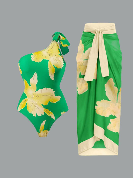 Jupe longue en mousseline de soie à imprimé rétro pour maillot de bain pour femme 