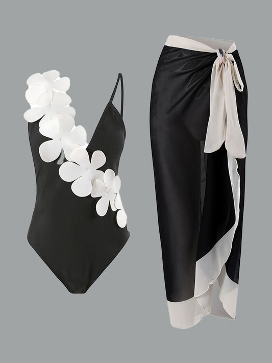 Jupe longue en mousseline de soie à imprimé rétro pour maillot de bain pour femme 