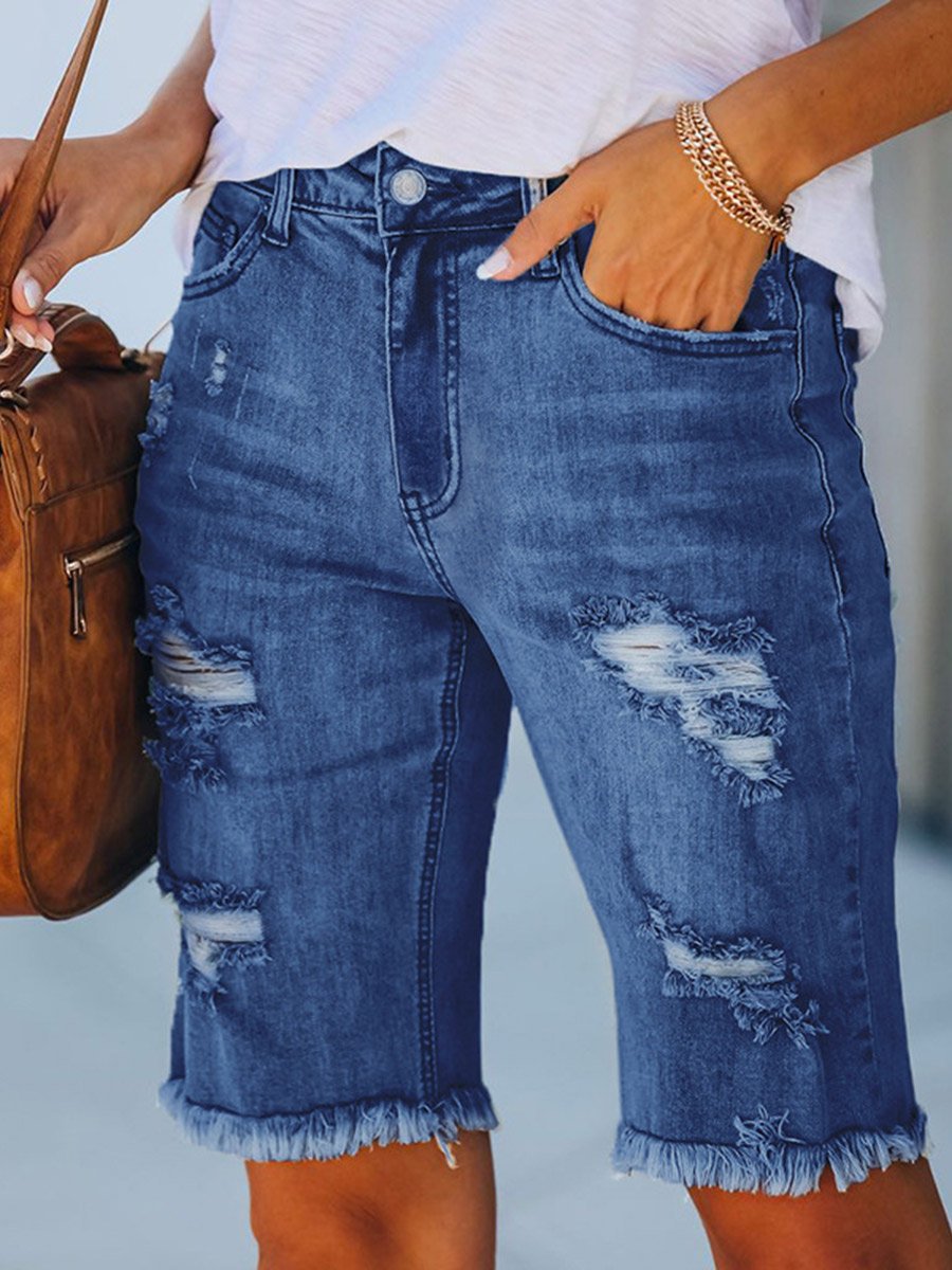 Women's Fringed Mid-Rise Ripped Jeans