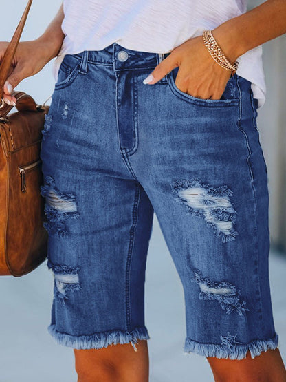 Women's Fringed Mid-Rise Ripped Jeans