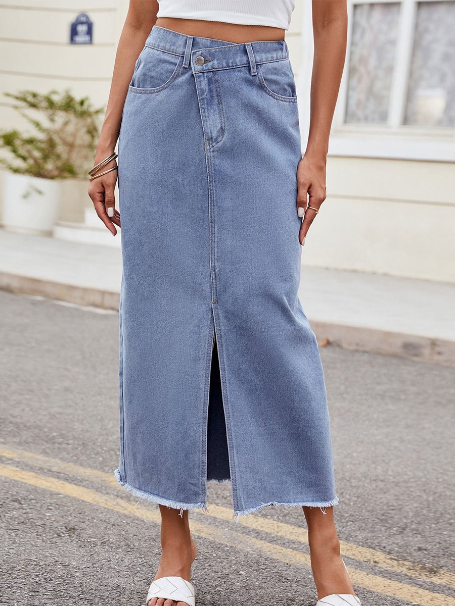 Women's Washed Irregular Denim Long Skirt