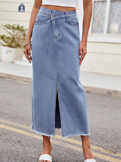 Women's Washed Irregular Denim Long Skirt