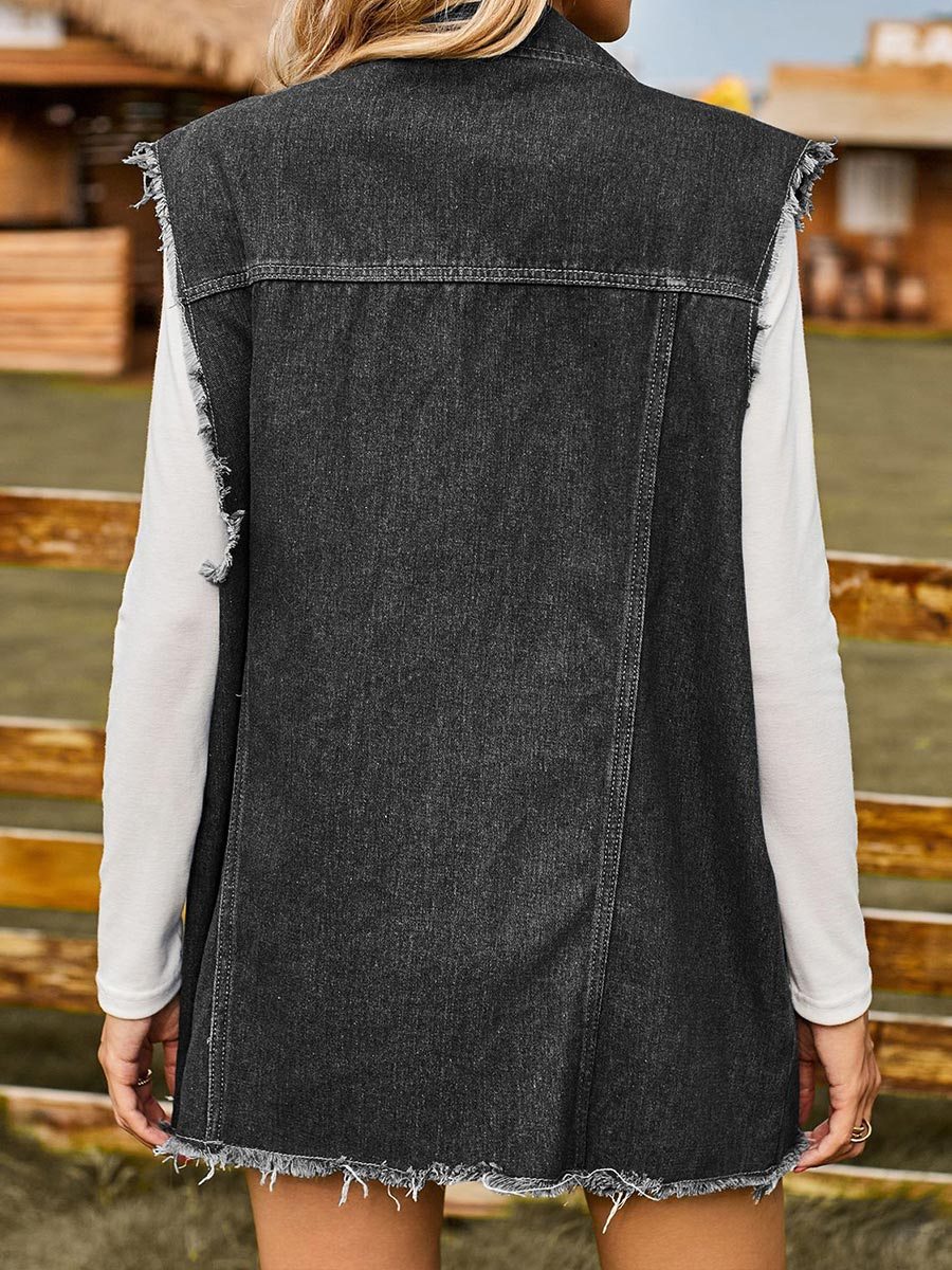Women's Distressed Denim Vest