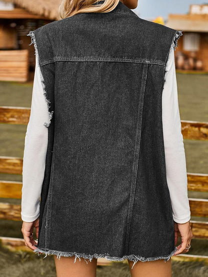 Women's Distressed Denim Vest