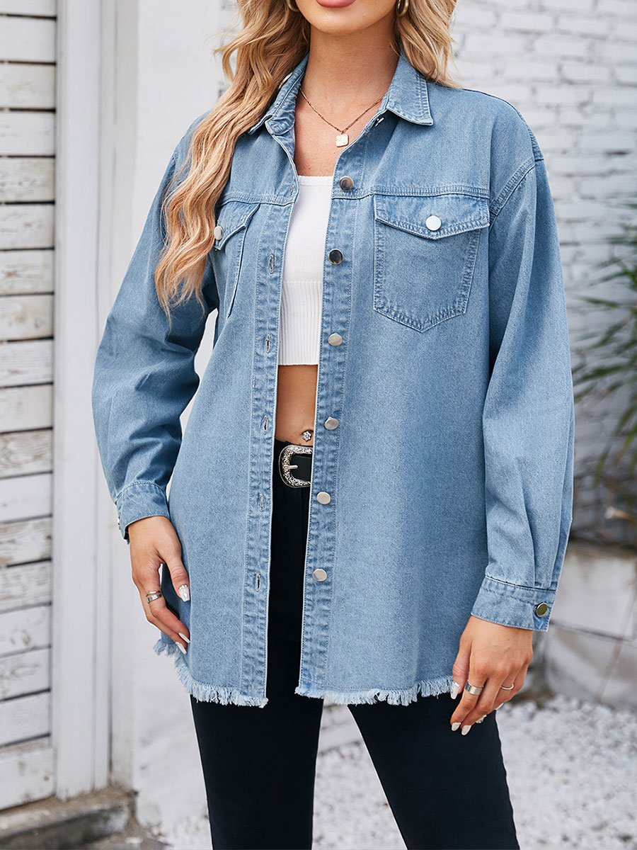Women's Washed Raw Edge Denim Shirt