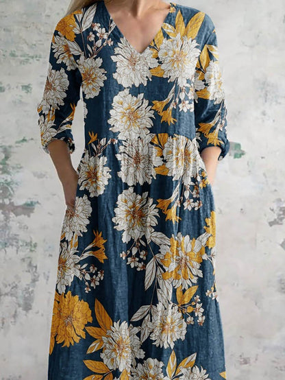 Women's Vintage Floral Print Casual Cotton Dress