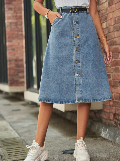 Women's Washed Denim One-breasted Skirt
