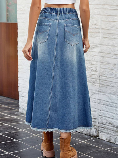 Women's Washed Raw Edge Denim Skirt