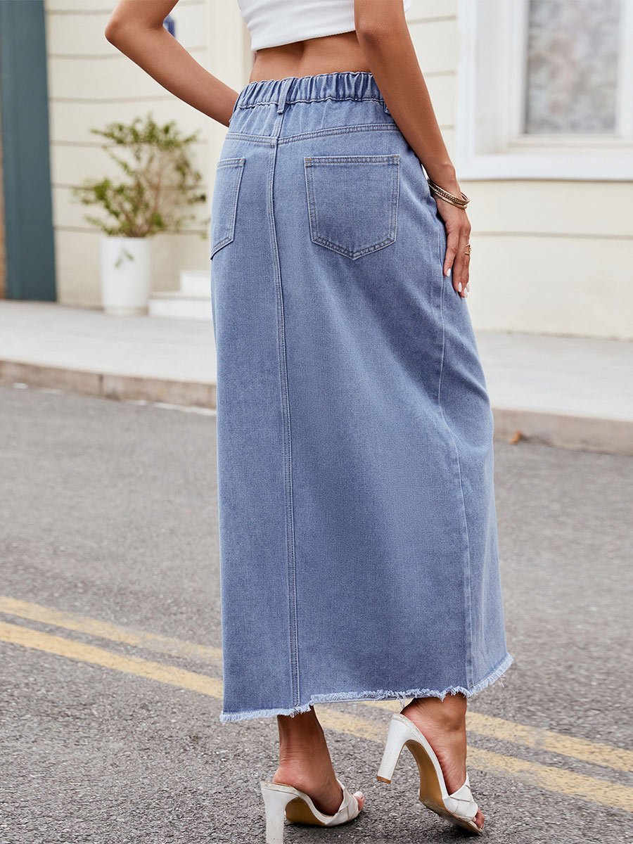 Women's Washed Irregular Denim Long Skirt