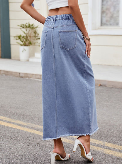 Women's Washed Irregular Denim Long Skirt