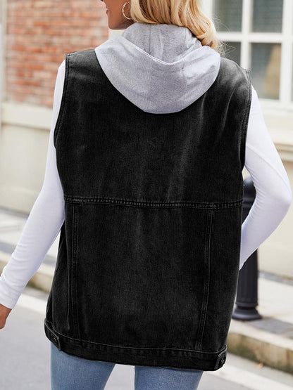 Women's Denim Sleeveless Hooded Tank Top
