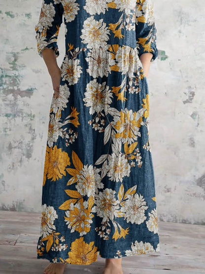 Women's Vintage Floral Print Casual Cotton Dress