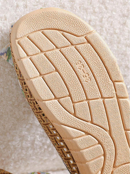 Chaussons tissés en rotin imprimé pour femmes 
