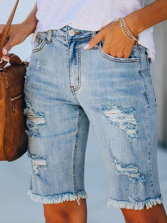 Women's Fringed Mid-Rise Ripped Jeans