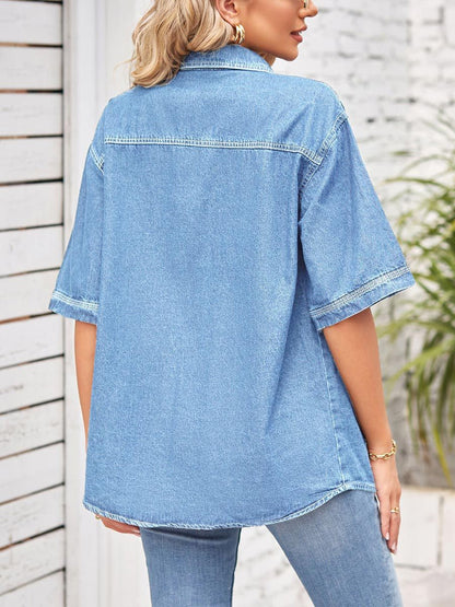 Women's Denim Single Breasted Short Sleeve Shirt