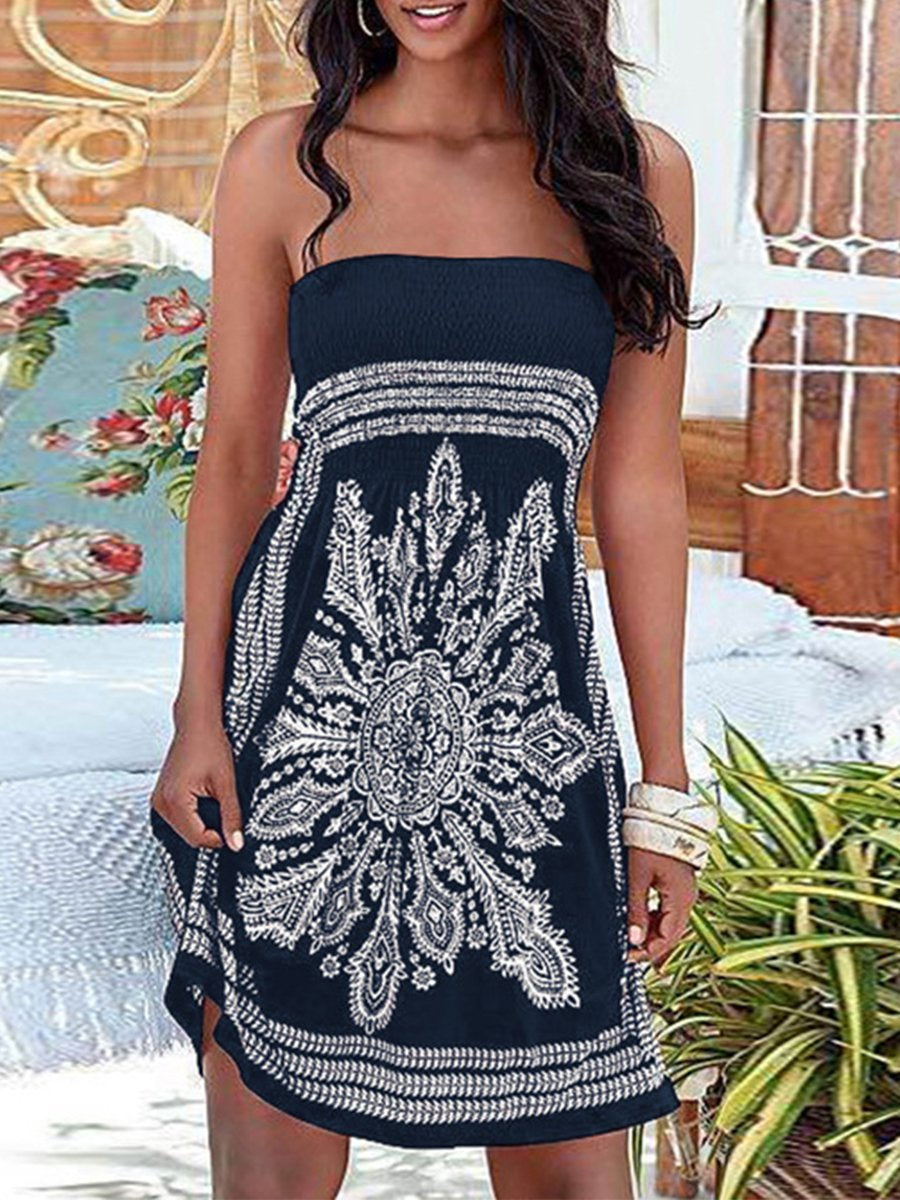Women’s Vacation Beach Print TubeTop Tankini Skirt