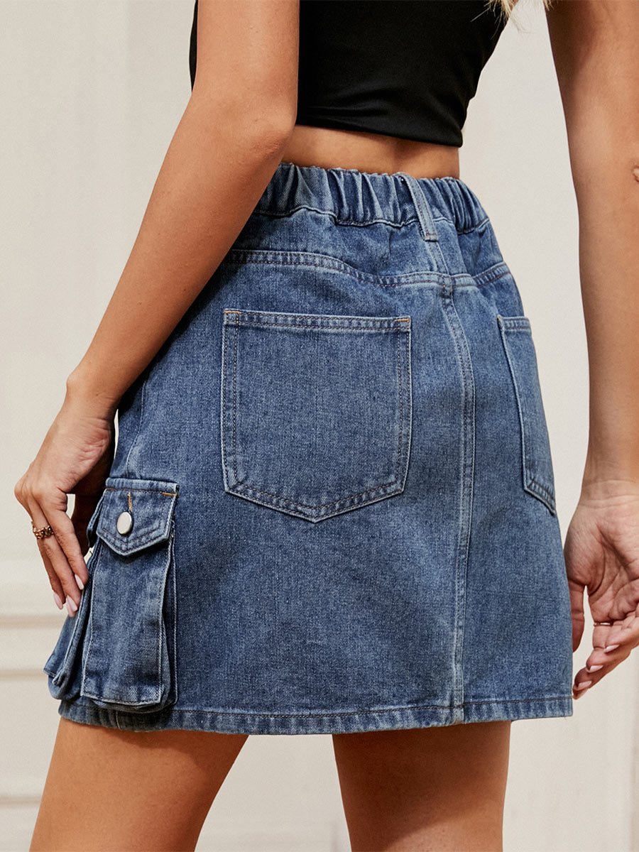 Women's Washed Multi-Pocket Denim Skirt