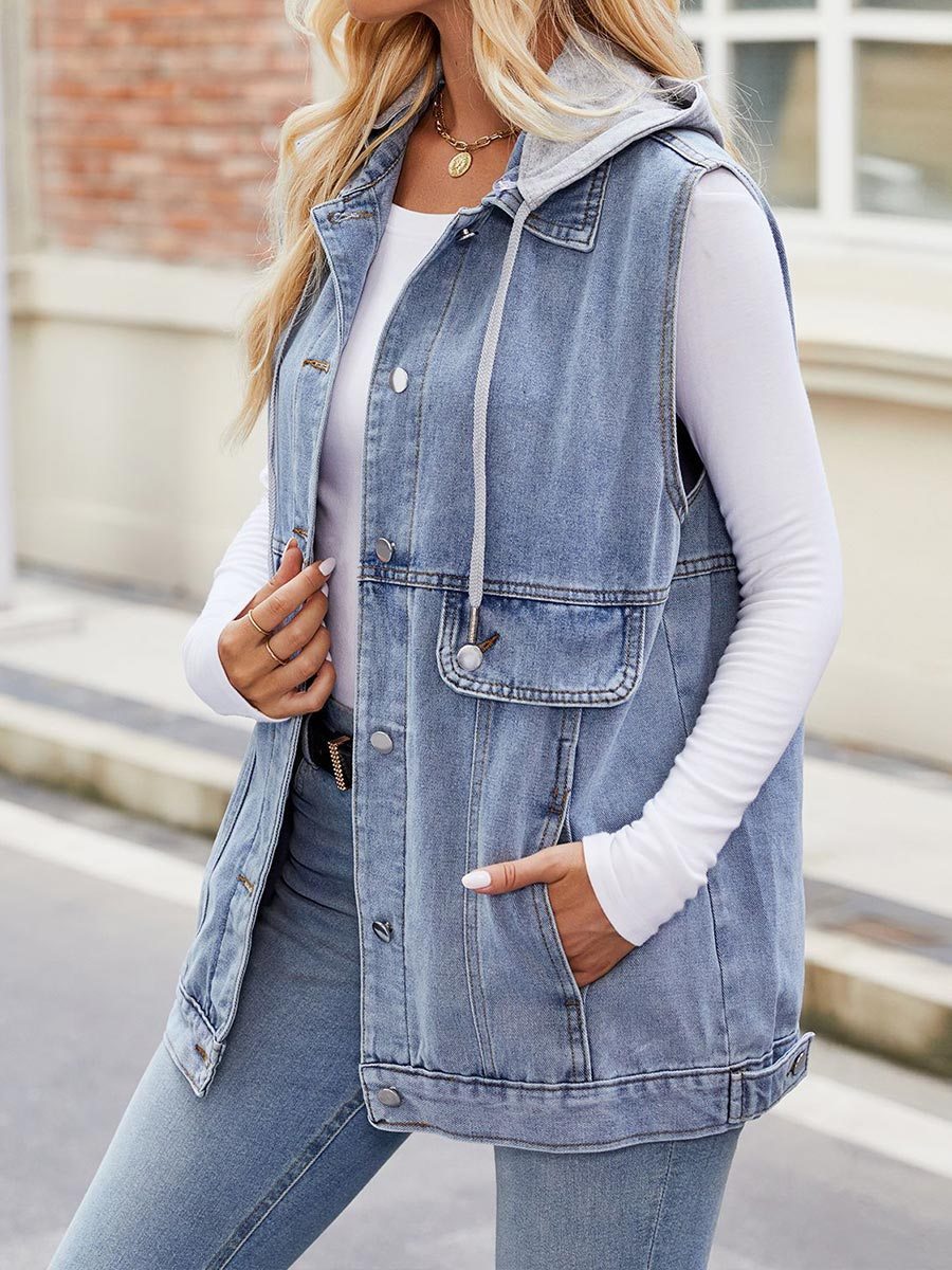 Women's Denim Sleeveless Hooded Tank Top