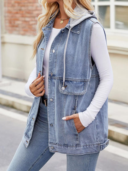 Women's Denim Sleeveless Hooded Tank Top