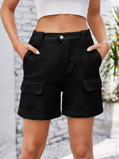 Women's Washed Elastic Waist Work Denim Shorts