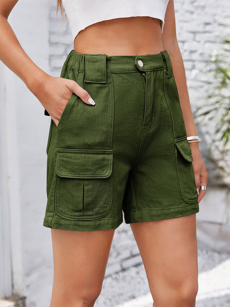 Women's Washed Elastic Waist Work Denim Shorts
