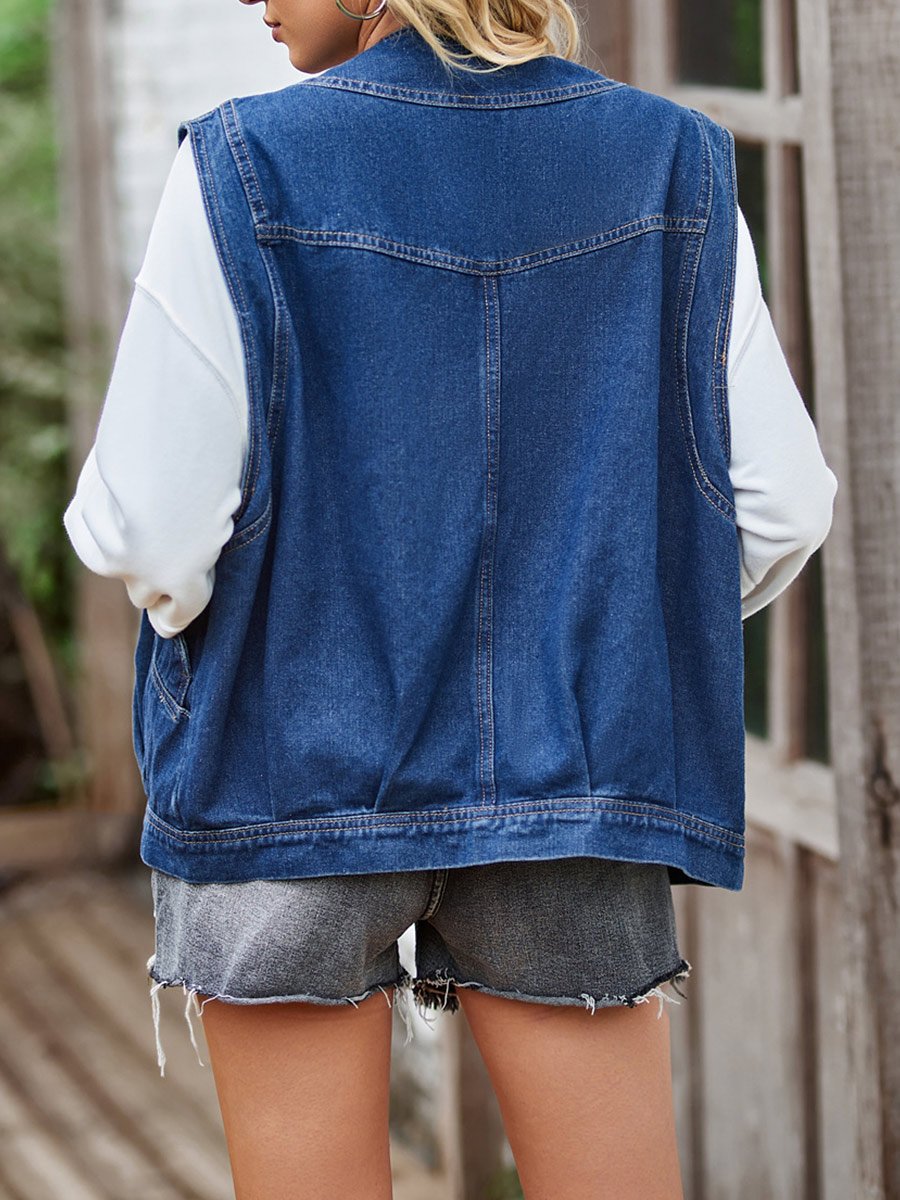 Women's Single Breasted Denim Vest