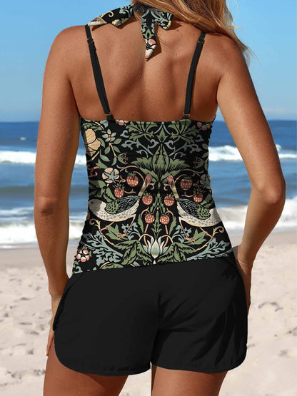 Maillot de bain tankini taille moyenne à imprimé floral rétro et patchwork 