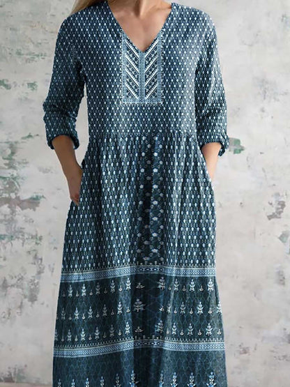 Women's Retro Ethnic Style Printed Casual Cotton Dress