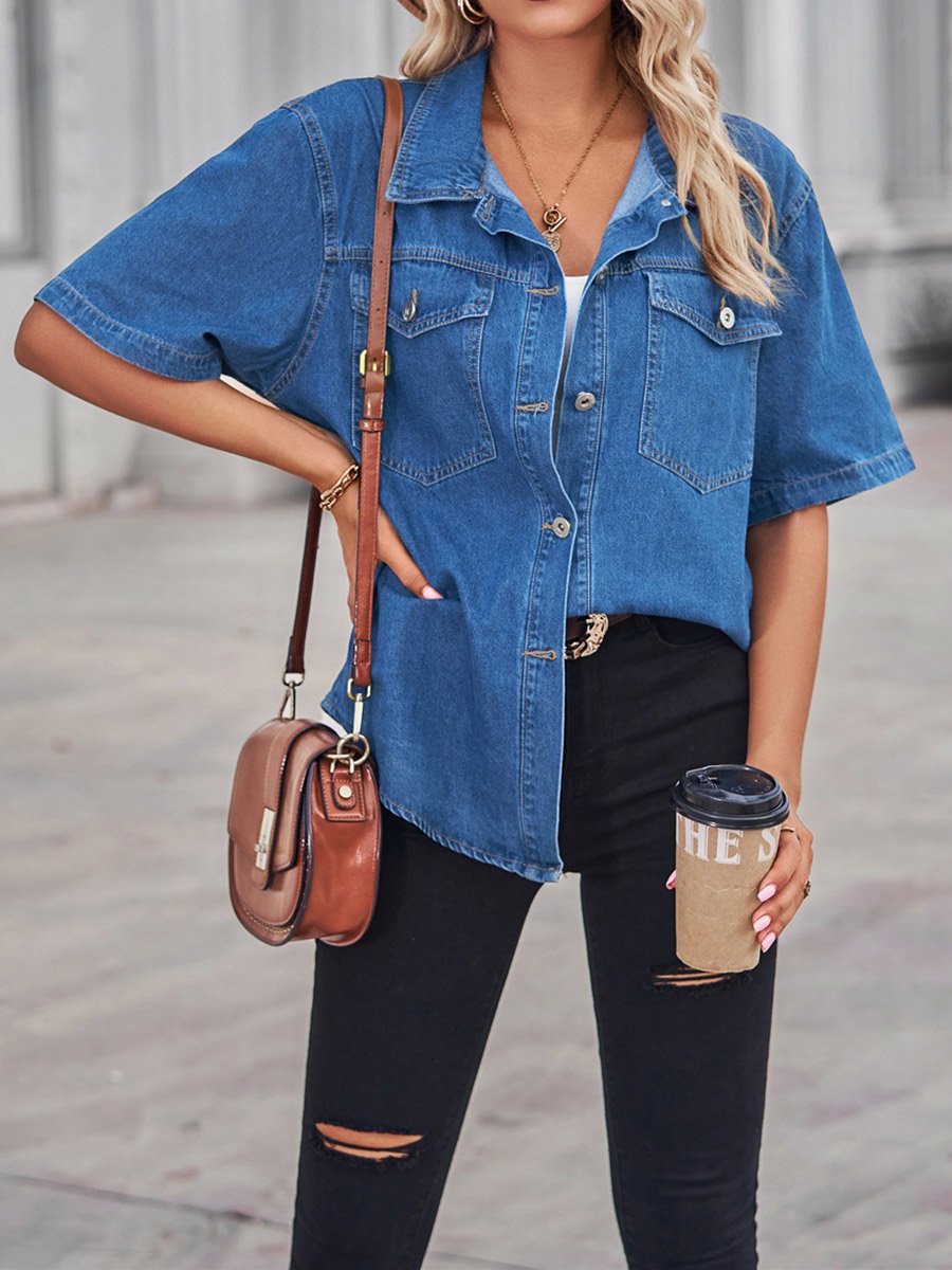 Women's Distressed Thin Denim Shirt