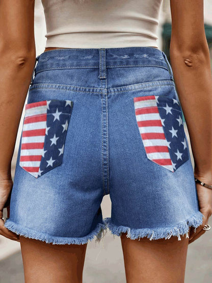 Short en jean délavé imprimé drapeau américain pour femme 
