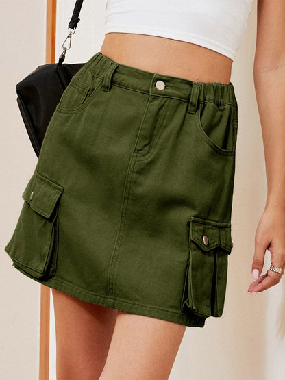 Women's Washed Multi-Pocket Denim Skirt