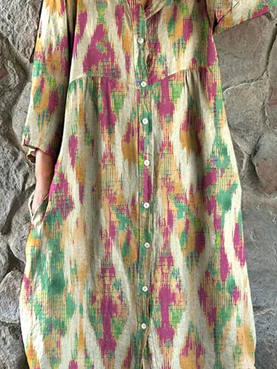 Robe chemise élégante en coton et lin à motif texturé dégradé de couleurs pour femmes 