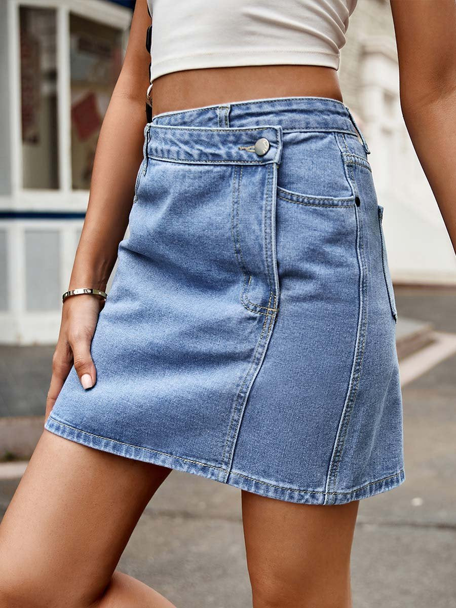 Women's Fashionable Irregular Waist Design Denim Skirt